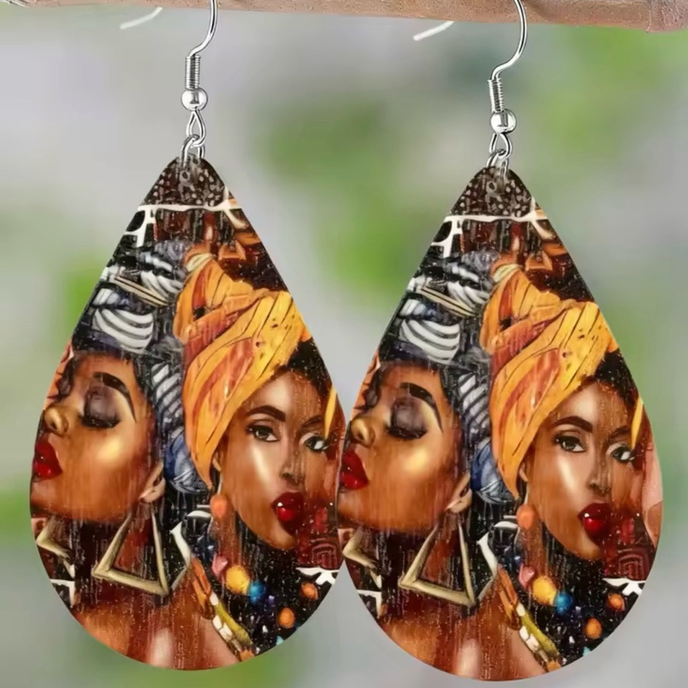 Colorful African Art Teardrop Earrings